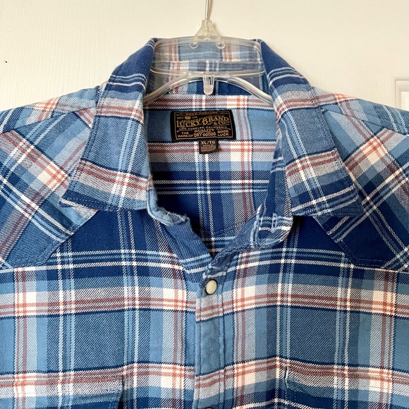 Lucky Brand Men's Flannel Shirt Plaid Long Sleeve Pearl Snap Western Size XL/TG - Picture 2 of 7